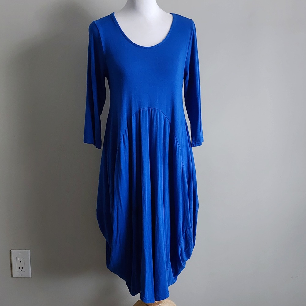 Papa Vancouver Dress Womens Small Blue Lagenlook Bubble Hem Contemporary Midi